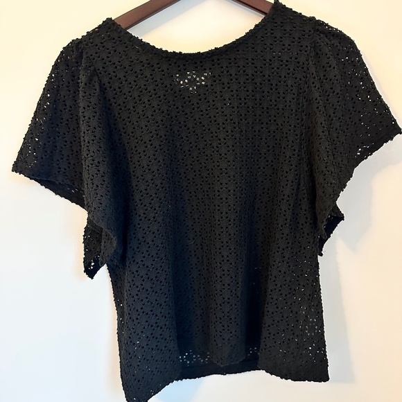 Madewell Crochet Flutter Sleeve Shirt – Black – Size M – New Without Tags - Picture 1 of 5